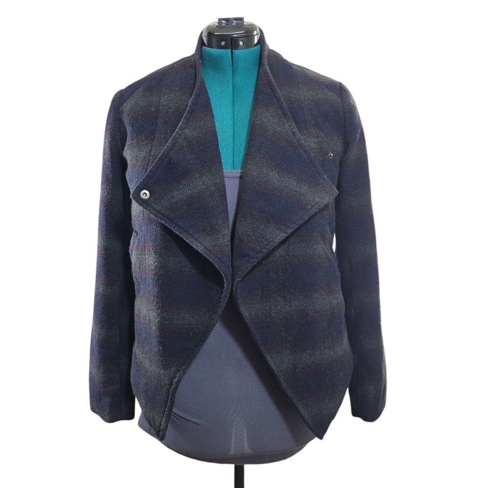 Dex Wool Blend Outerwear Plaid Asymmetrical Jacket Blazer Women's M